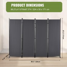 VEVOR Biombo Separador Plegable de 4 Paneles con Marco de Acero al Carbono y Tejido de Poliéster Separador de Ambientes de 224 x 30 x 171 cm para Oficina, Dormitorio, Comedor, Estudio, Gris Oscuro