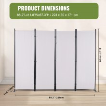 VEVOR Biombo Separador Plegable de 4 Paneles con Marco de Acero al Carbono y Tejido de Poliéster Separador de Ambientes de Privacidad 224x30x171 cm para Oficina, Dormitorio, Comedor, Estudio, Blanco