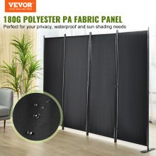 VEVOR Biombo Separador Plegable de 4 Paneles con Marco de Acero al Carbono y Tejido de Poliéster Separador de Ambientes de 224 x 30 x 171 cm para Oficina, Dormitorio, Comedor, Estudio, Negro Oscuro