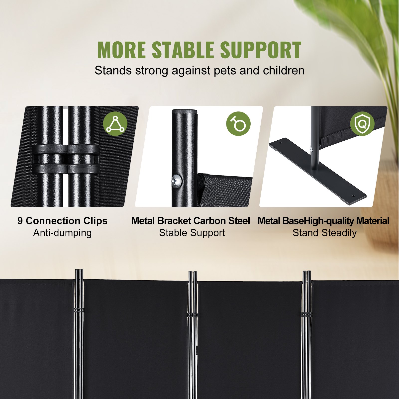 VEVOR Biombo Separador Plegable de 4 Paneles con Marco de Acero al Carbono y Tejido de Poliéster Separador de Ambientes de 224 x 30 x 171 cm para Oficina, Dormitorio, Comedor, Estudio, Negro Oscuro