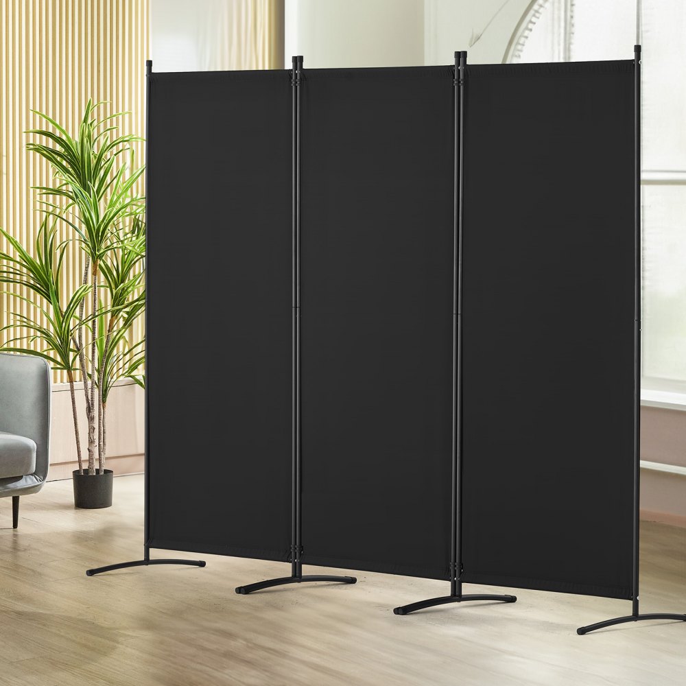 VEVOR Biombo Separador Plegable 3 Paneles con Marco de Acero al Carbono y Tela de poliéster Separador de Ambientes de Privacidad 228x52x184 cm para Oficina, Dormitorio, Comedor, Estudio, Negro