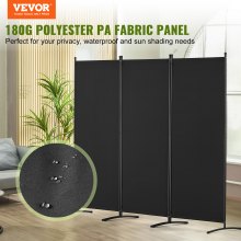 VEVOR Biombo Separador Plegable de Ambientes 3 Paneles 228x52x184 cm, Negro