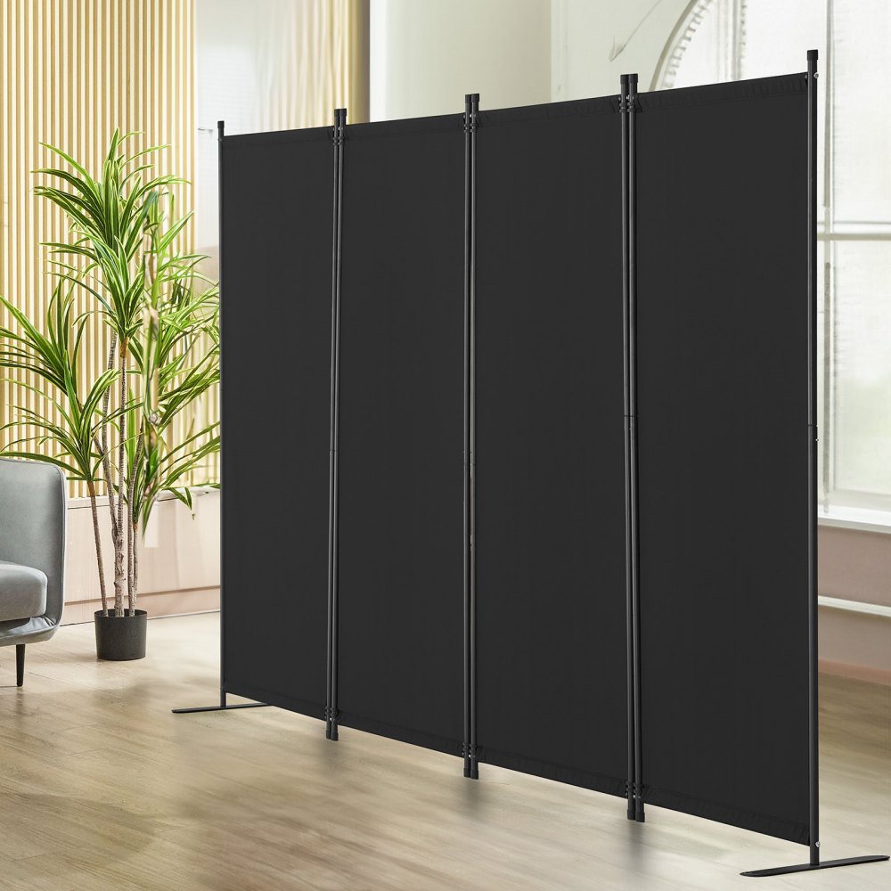 VEVOR Biombo Separador Plegable 4 Paneles con Marco de Acero al Carbono y Tela de poliéster Separador de Ambientes de Privacidad 228x45x172,5 cm para Oficina, Dormitorio, Comedor, Estudio, Negro