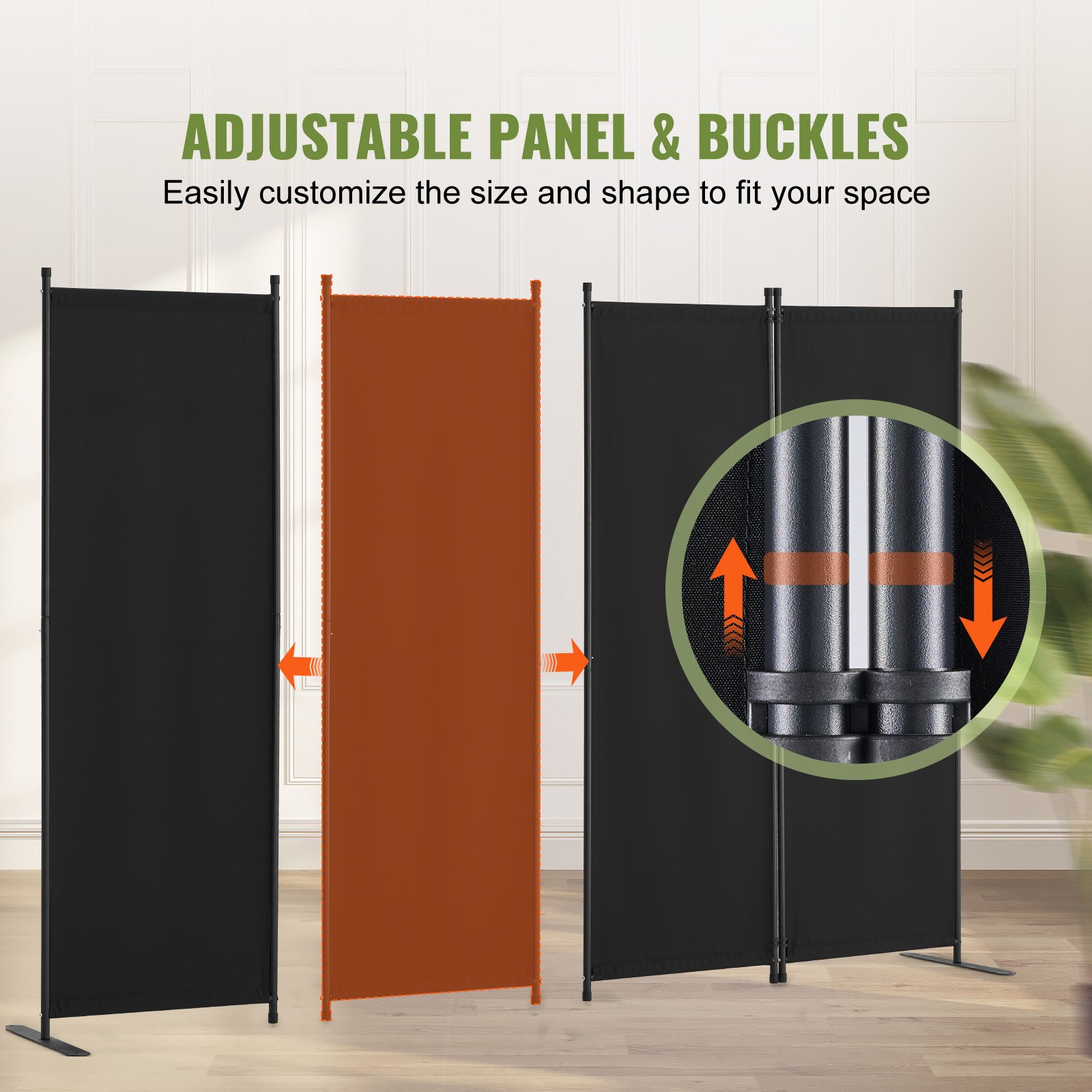 VEVOR Biombo Separador Plegable 4 Paneles con Marco de Acero al Carbono y Tela de poliéster Separador de Ambientes de Privacidad 228x45x172,5 cm para Oficina, Dormitorio, Comedor, Estudio, Negro