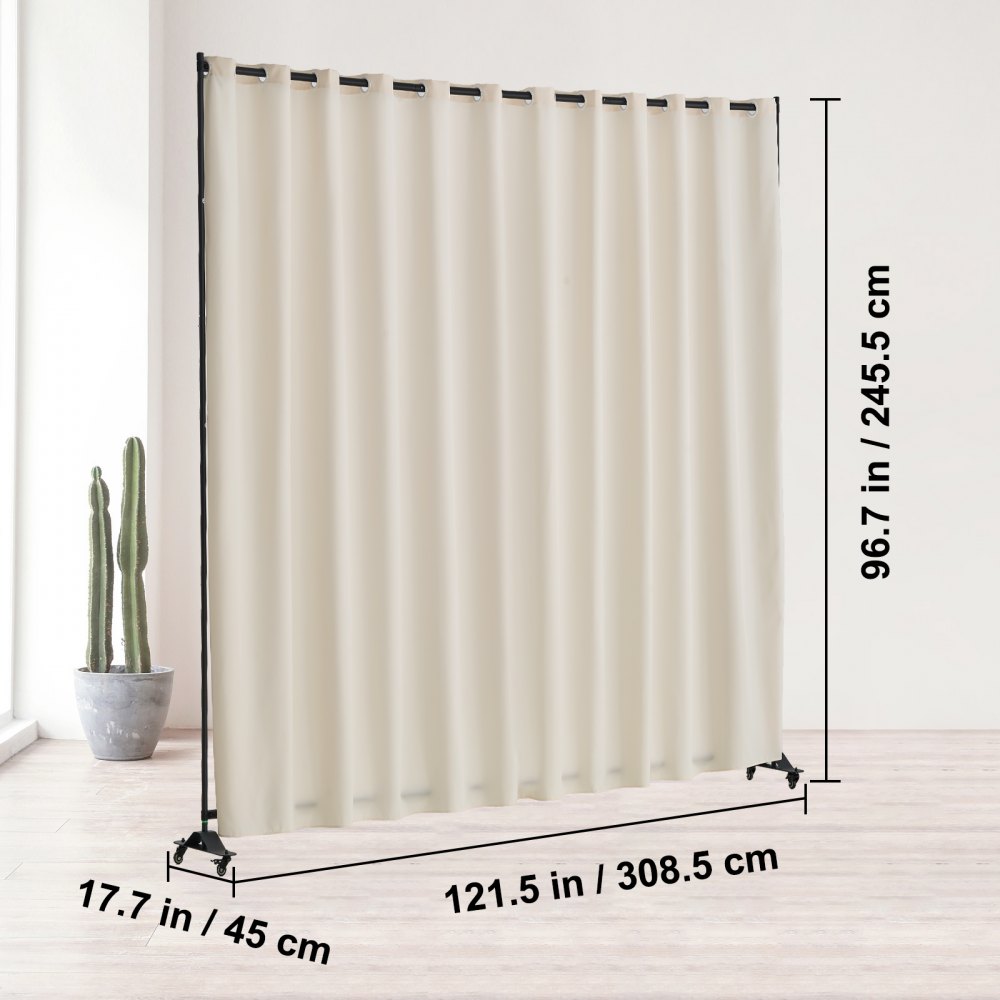 VEVOR Biombo Separador 308,5x45x245,5 cm Biombo Portátil con Ruedas Tela de Poliéster Separador de Ambientes de Privacidad con Ruedas para Oficina, Hospital, Dormitorio, Comedor, Estudio, Beige