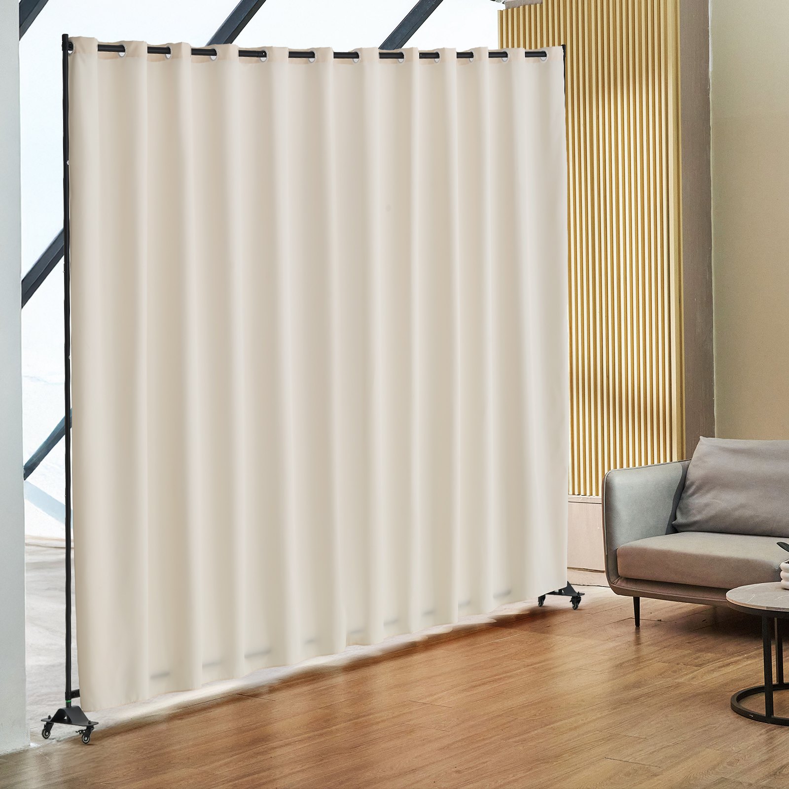 VEVOR Biombo Separador 308,5x45x245,5 cm Biombo Portátil con Ruedas Tela de Poliéster Separador de Ambientes de Privacidad con Ruedas para Oficina, Hospital, Dormitorio, Comedor, Estudio, Beige