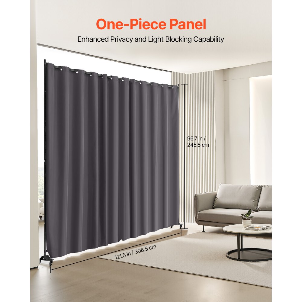 VEVOR Biombo Separador 308,5x45x245,5 cm Biombo Portátil con Ruedas Tela de Poliéster Separador de Ambientes de Privacidad con Ruedas para Oficina, Hospital, Dormitorio, Comedor, Estudio, Gris
