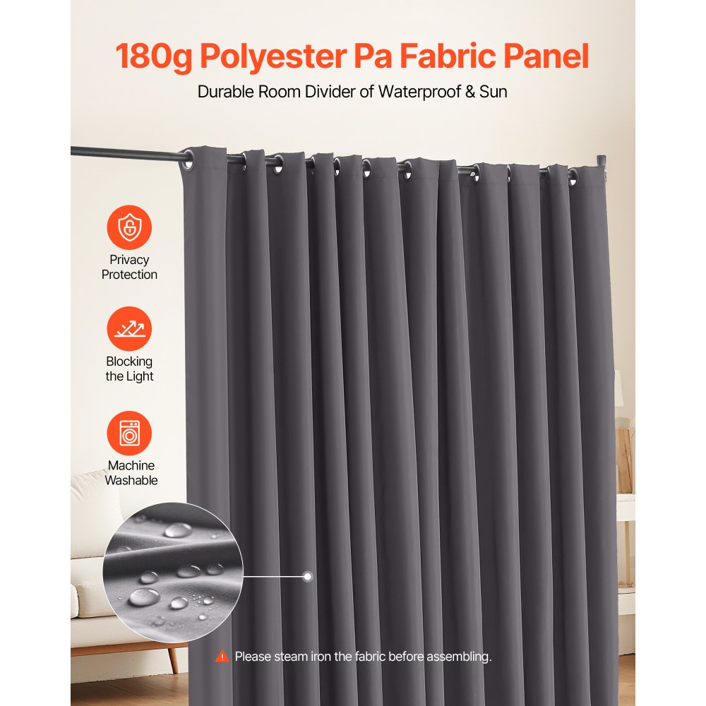 VEVOR Biombo Separador 308,5x45x245,5 cm Biombo Portátil con Ruedas Tela de Poliéster Separador de Ambientes de Privacidad con Ruedas para Oficina, Hospital, Dormitorio, Comedor, Estudio, Gris