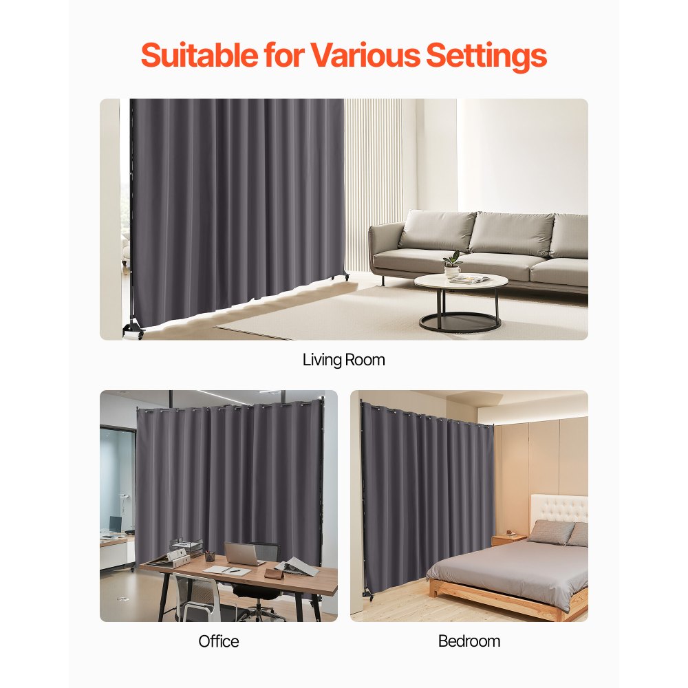 VEVOR Biombo Separador 308,5x45x245,5 cm Biombo Portátil con Ruedas Tela de Poliéster Separador de Ambientes de Privacidad con Ruedas para Oficina, Hospital, Dormitorio, Comedor, Estudio, Gris