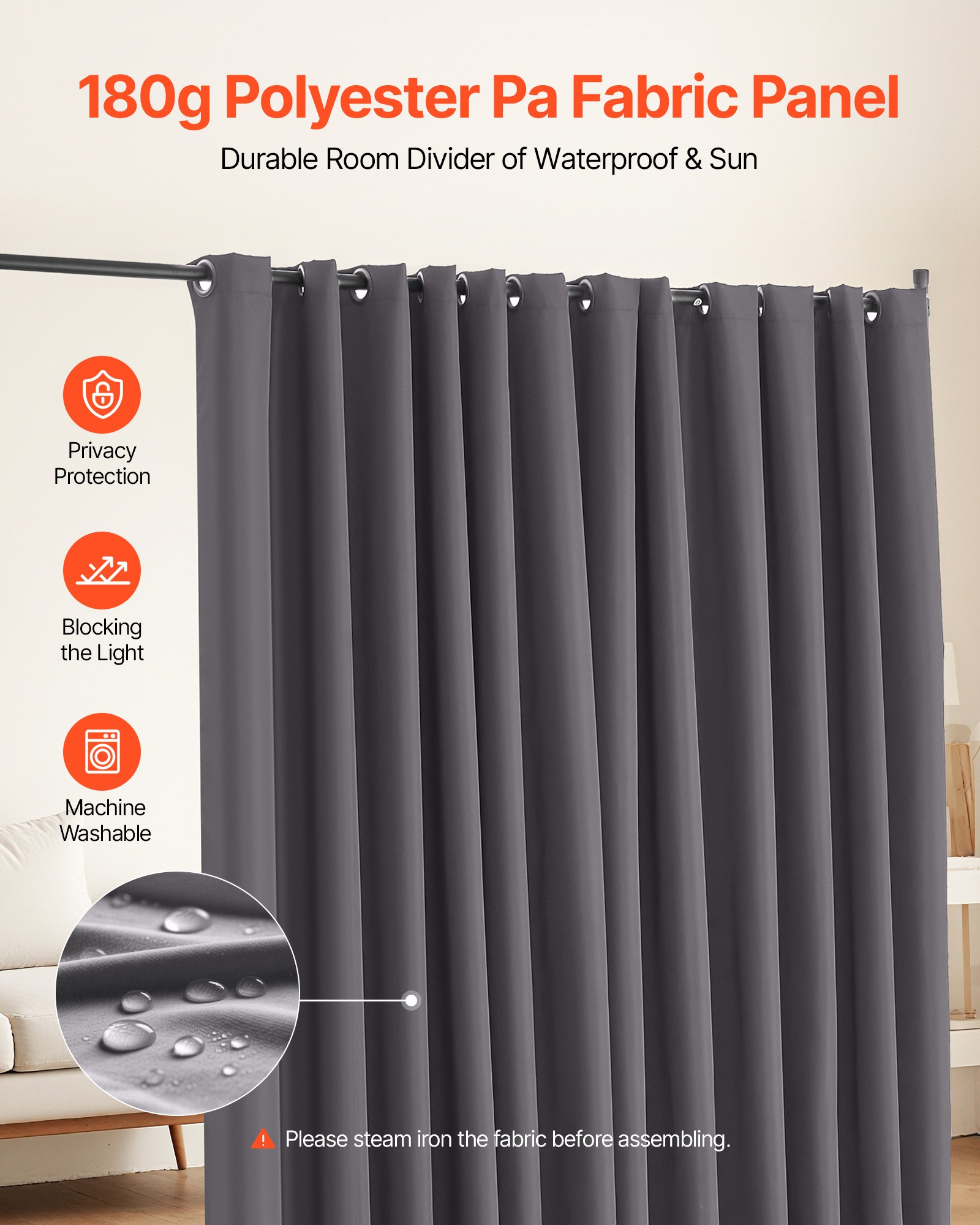 VEVOR Biombo Separador 308,5x45x245,5 cm Biombo Portátil con Ruedas Tela de Poliéster Separador de Ambientes de Privacidad con Ruedas para Oficina, Hospital, Dormitorio, Comedor, Estudio, Gris