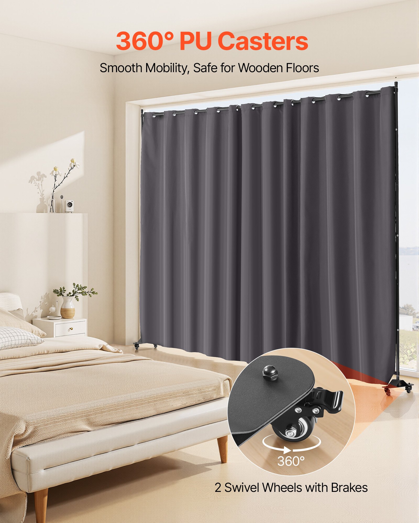 VEVOR Biombo Separador 308,5x45x245,5 cm Biombo Portátil con Ruedas Tela de Poliéster Separador de Ambientes de Privacidad con Ruedas para Oficina, Hospital, Dormitorio, Comedor, Estudio, Gris