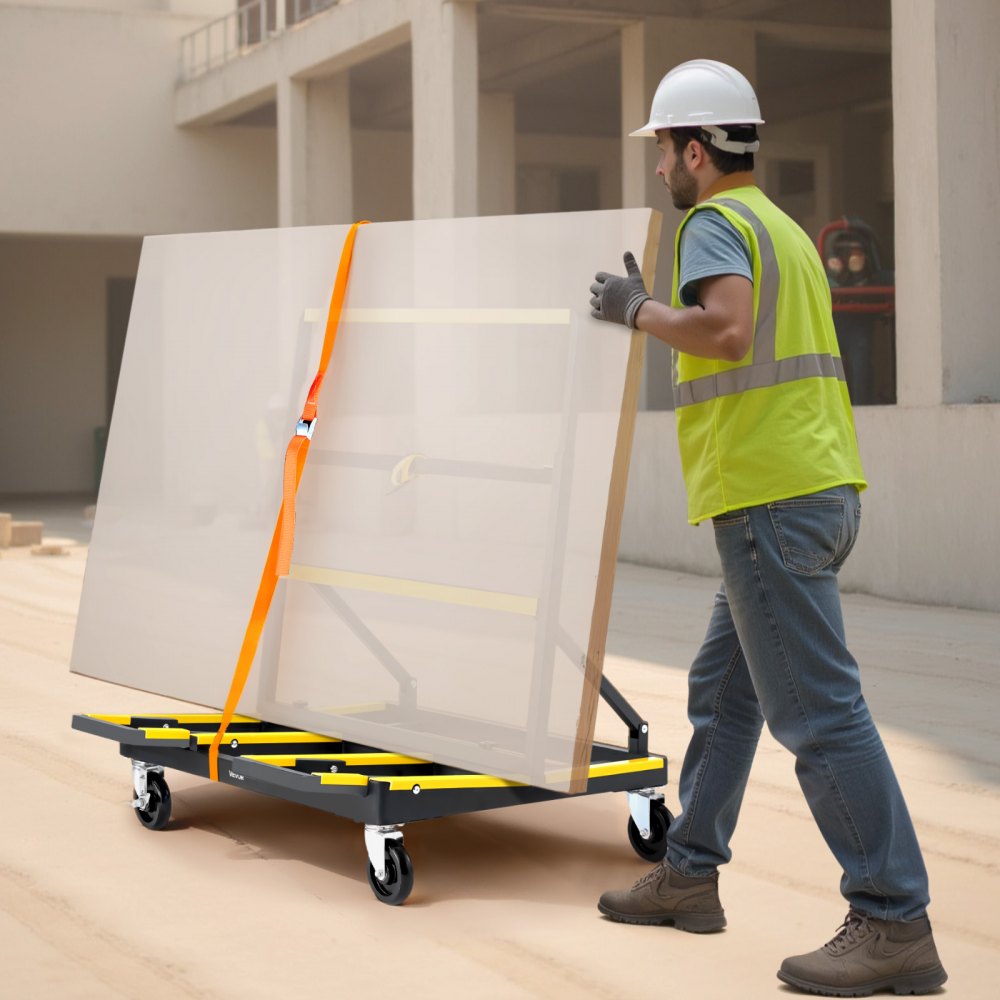 VEVOR Carro Transportador de Paneles de Yeso, Capacidad de Carga 816,5 kg, con Ruedas Giratorias, Base Extensible, Correa de Amarre y Tiras Antideslizantes para Transporte, 1000 x 830 x 1100 mm