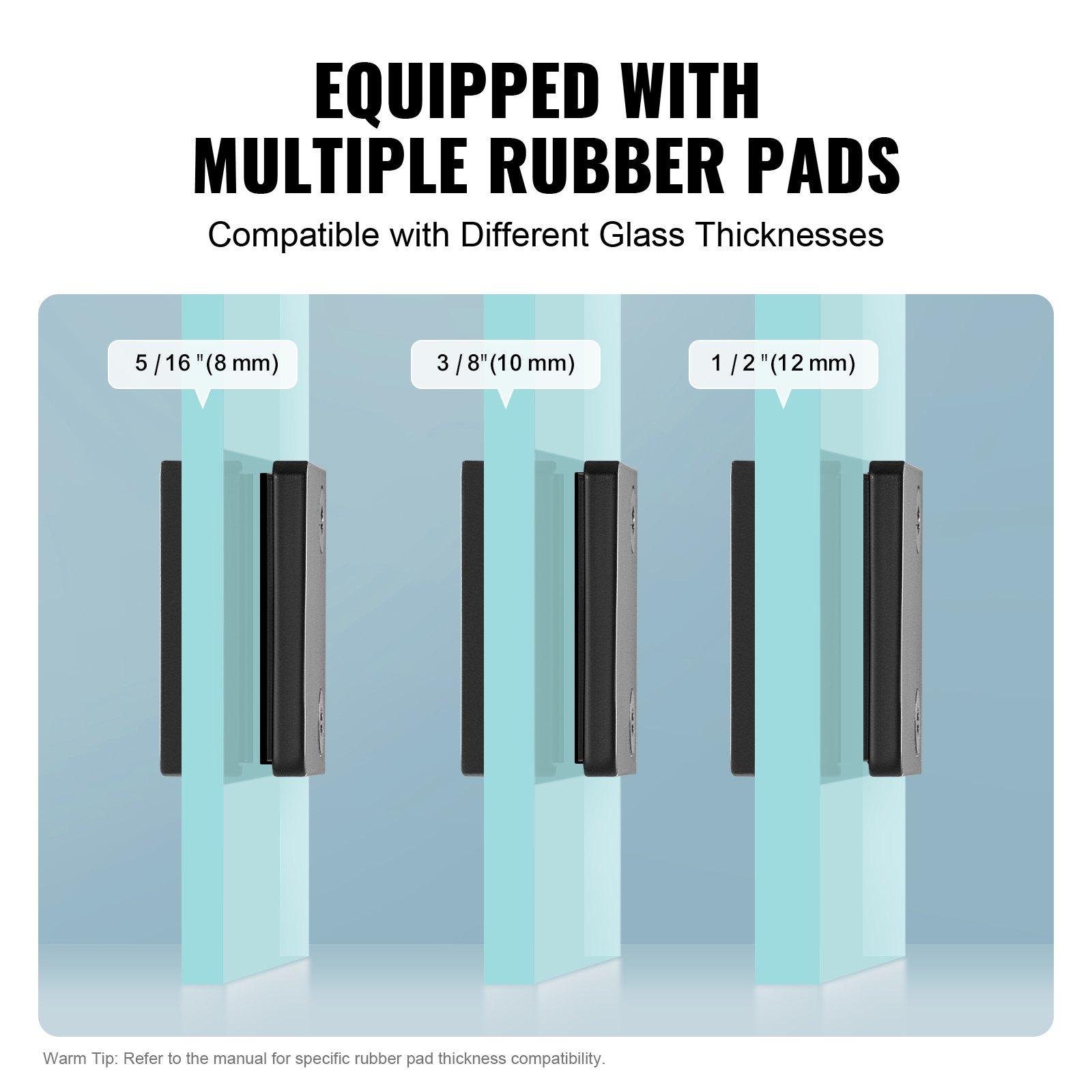 VEVOR Glass Clamp, 40-Piece Square Glass Railing Bracket for 0.31"-0.47" Tempered Glass, 304 Stainless Steel Glass Mounting Clamp, Glass Shelf Bracket for Balcony, Garden, Deck, Stairs, Black