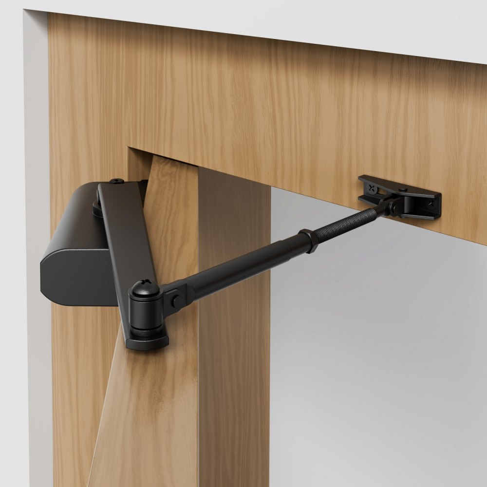 VEVOR Cierrapuertas Automático para Uso Comercial Privado Carga 85 kg Cierrapuertas de Aluminio Fundido Cierrapuertas Tamaño Ajustable con Carcasa de Tope Hidráulico Tres Métodos de Instalación Negro