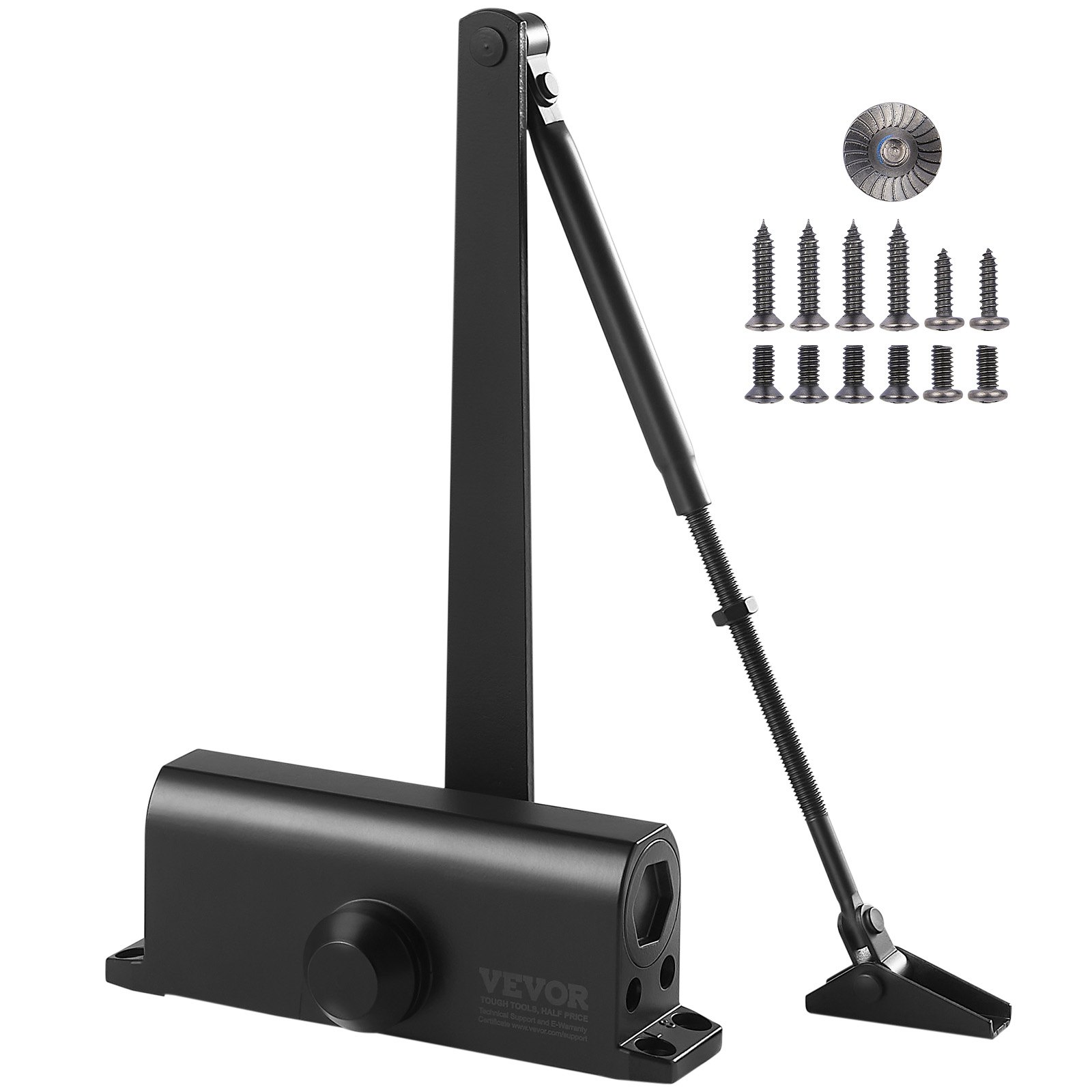 VEVOR Cierrapuertas Automático para Uso Comercial Privado Carga 85 kg Cierrapuertas de Aluminio Fundido Cierrapuertas Tamaño Ajustable con Carcasa de Tope Hidráulico Tres Métodos de Instalación Negro