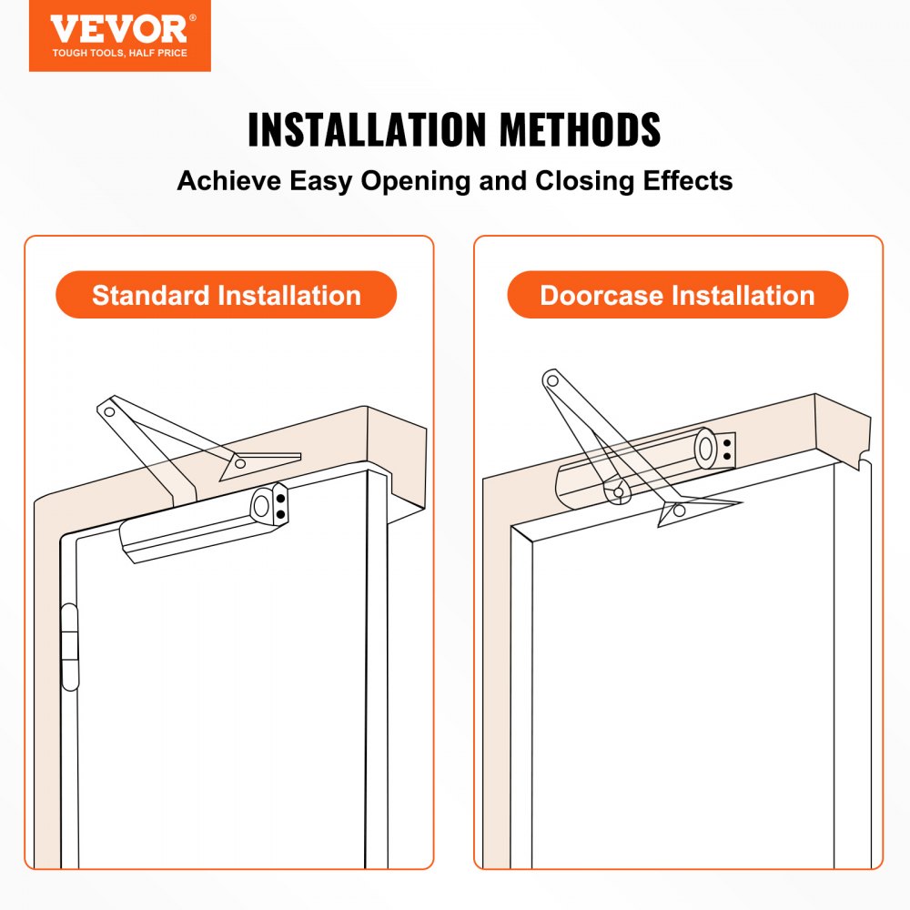 VEVOR Cierrapuertas Automático para Uso Comercial Privado Carga 150 kg Cierrapuertas de Aluminio Fundido Cierrapuertas Tamaño Ajustable con Carcasa de Tope Hidráulico Tres Métodos de Instalación Negro