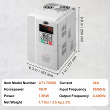 VEVOR Variador de Frecuencia 7,5 kW 10 HP para Control Velocidad Motor Trifásico