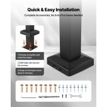 VEVOR Barandilla de Escalera Exterior de Acero al Carbono Pasamanos para 2-3 Escalones Carga de 100 kg con Kit de Instalación para Personas Mayores, Escalones de Concreto, Porche, Patio, Negro