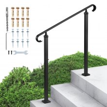 VEVOR Barandilla de Escalera Exterior de Acero al Carbono Pasamanos para 2-3 Escalones Carga de 100 kg con Kit de Instalación para Personas Mayores, Escalones de Concreto, Porche, Patio, Negro