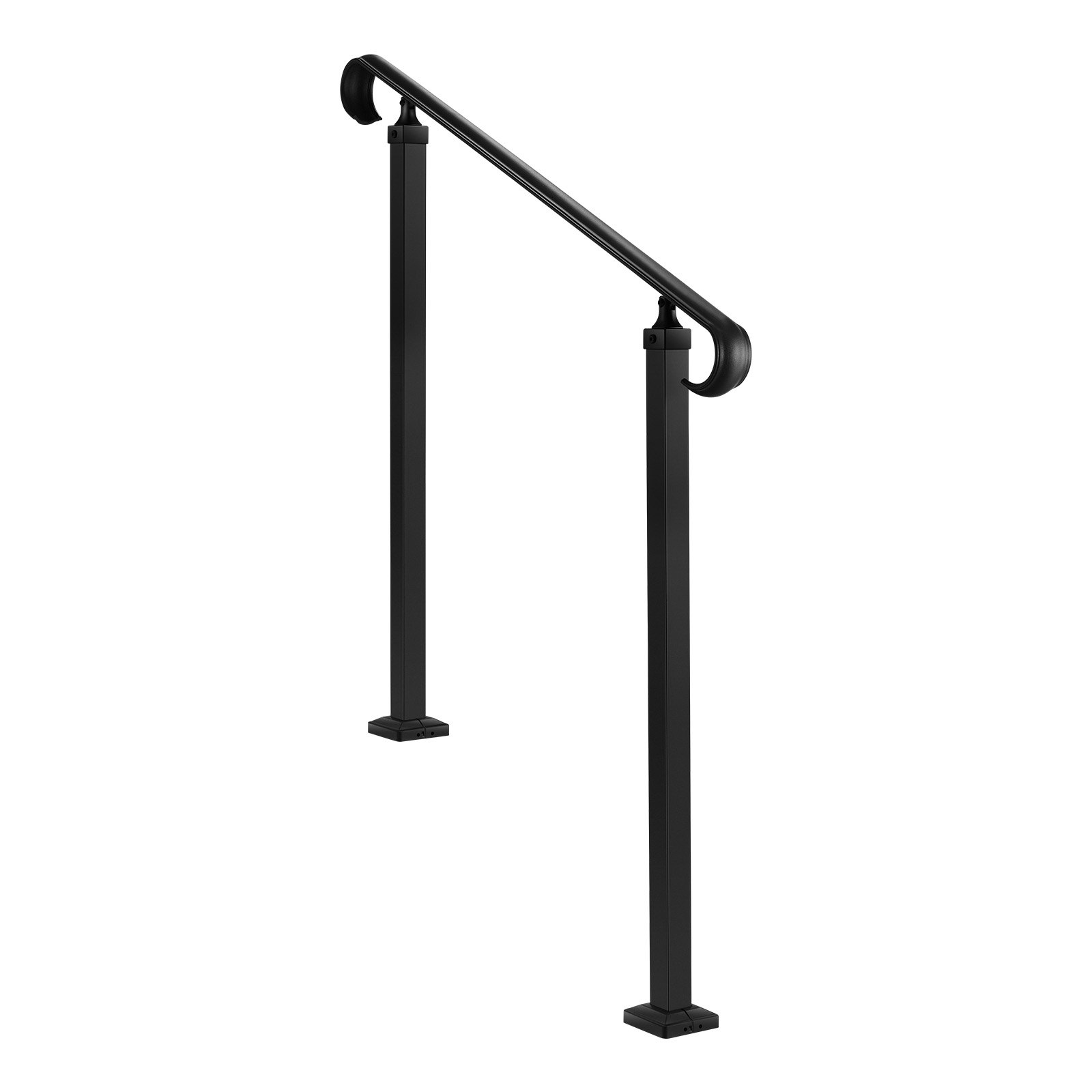 VEVOR Handrails for Outdoor Steps, 2-3 Step Adjustable Height, Carbon Steel Transitional Handrail with Installation Kit, Exterior Hand Railing for Steps, Concrete or Wooden Stairs, Porch, Matte Black