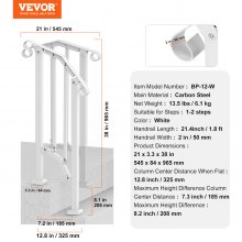 VEVOR Pasamanos para Escaleras 1-2 Escalones Arco Retro para Porche, Blanco