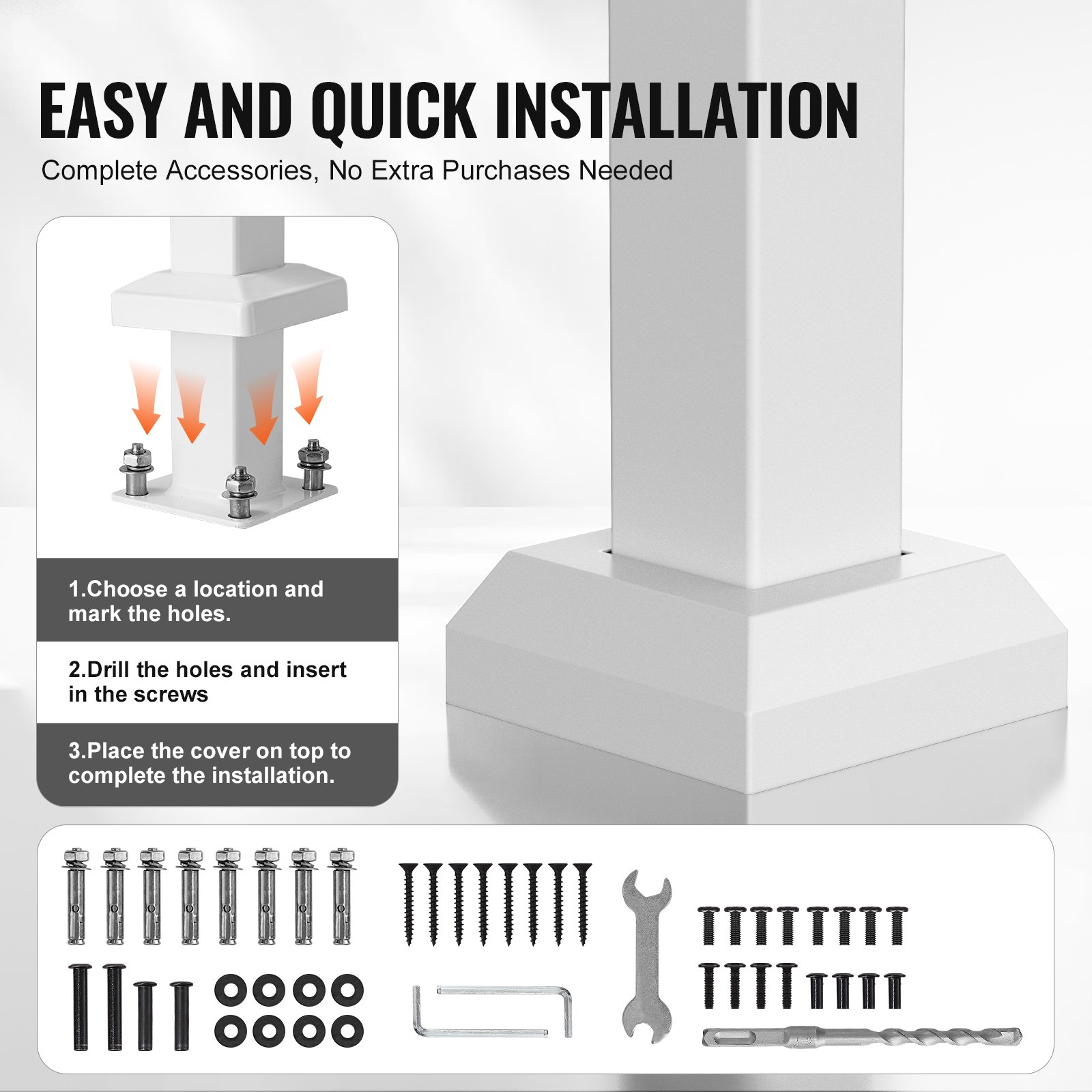 VEVOR Pasamanos para Escaleras 1-2 Escalones Barandillas de Acero al Carbono de Transición con Kit de Instalación Barandillas para Escalones de Hormigón, Porches, Terrazas, Arco Retro, Blanco