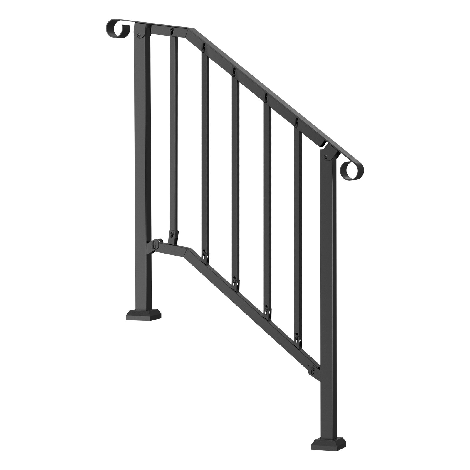 VEVOR Pasamanos para Escaleras 2-3 Escalones Barandillas de Acero al Carbono de Transición con Kit de Instalación Barandillas para Escalones de Hormigón, Porches, Terrazas, Arco Retro, Negro