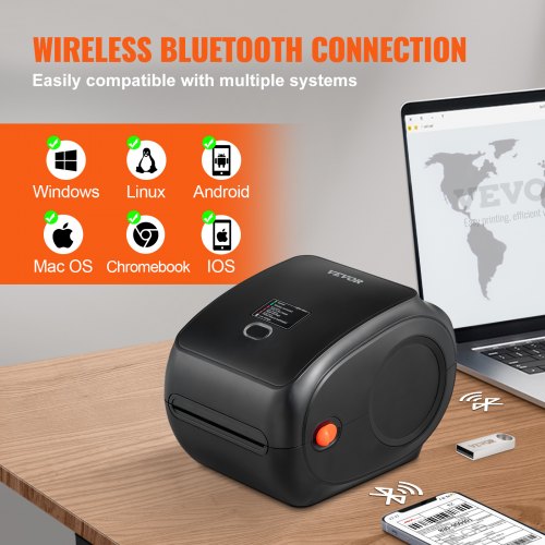 VEVOR Impresora Etiqueta de Envío 4X6 300DPI USB/Bluetooth para Amazon eBay Azul