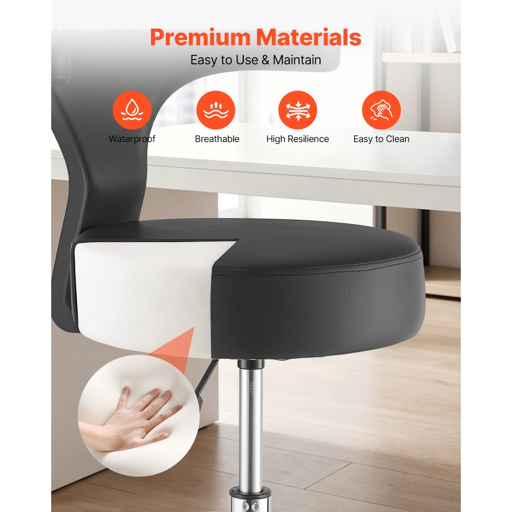 VEVOR Taburete Giratorio de Trabajo, Taburete con Respaldo Reposapiés y Ruedas, Ajustable 54-70 cm, Giro 360°, Capacidad de Carga 226,8 kg, Asiento Ergonómico Acolchado, Silla para Oficina Clínica