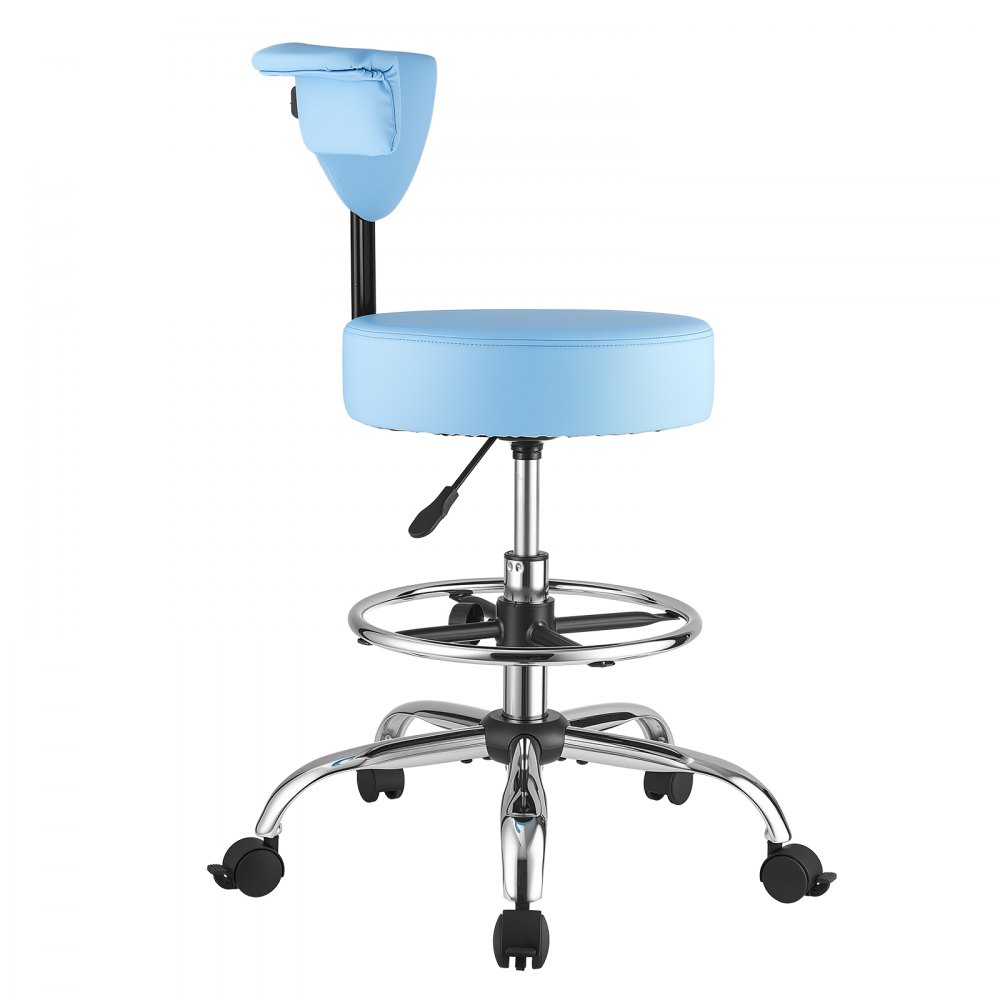 VEVOR Taburete Giratorio de Trabajo, Taburete con Ruedas Respaldo y Reposapiés, Altura Ajustable de 54-70 cm, Soporta 226,8 kg, Asiento Ergonómico Acolchado y Tapizado, para Oficina Clínica, Azul