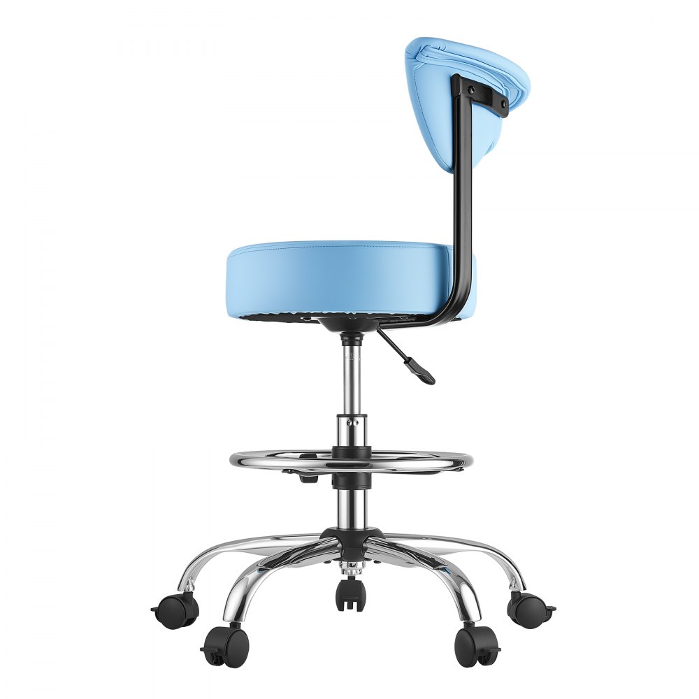 VEVOR Taburete Giratorio de Trabajo, Taburete con Ruedas Respaldo y Reposapiés, Altura Ajustable de 54-70 cm, Soporta 226,8 kg, Asiento Ergonómico Acolchado y Tapizado, para Oficina Clínica, Azul