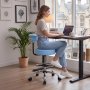 VEVOR Taburete Giratorio de Trabajo, Taburete con Ruedas Respaldo y Reposapiés, Altura Ajustable de 54-70 cm, Soporta 226,8 kg, Asiento Ergonómico Acolchado y Tapizado, para Oficina Clínica, Azul