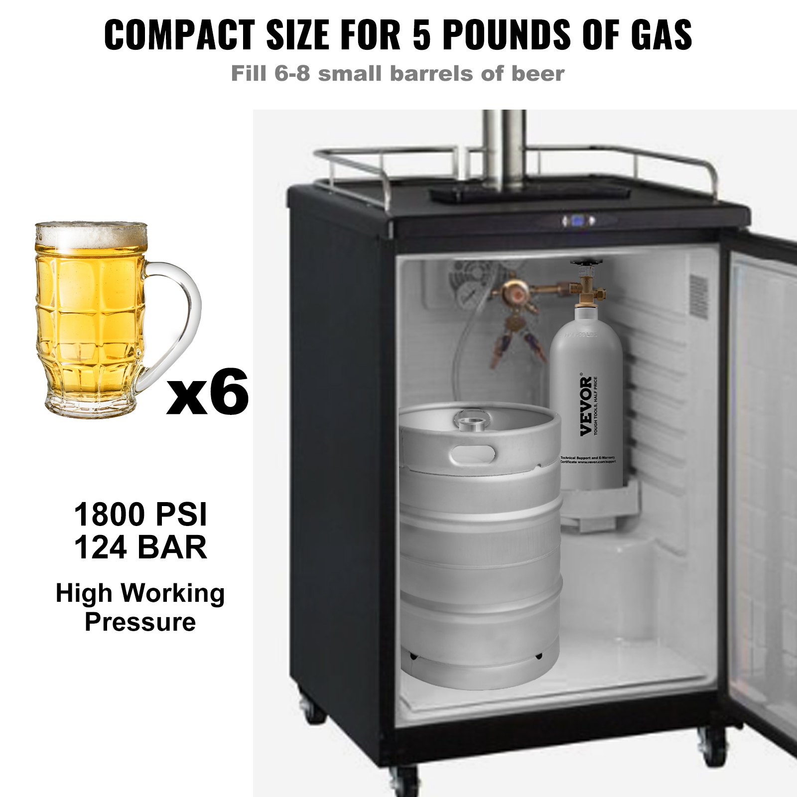 VEVOR Cilindro de Gas de Aluminio con Tanque de CO2 de 2,3 kg con Válvula CGA320 Presión 1800 psi Peso 4 kg para Llenado de Cerveza Máquina Dispensadora de Bebidas a Presión Máquina Carbonatadora