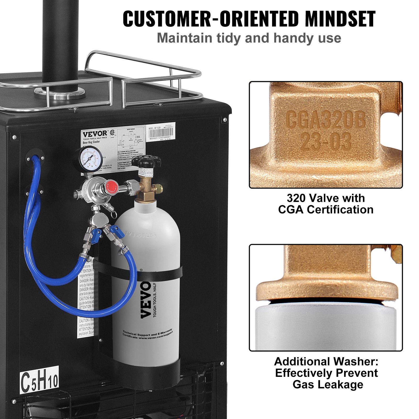 VEVOR Cilindro de Gas de Aluminio con Tanque de CO2 de 2,3 kg con Válvula CGA320 Presión 1800 psi Peso 4 kg para Llenado de Cerveza Máquina Dispensadora de Bebidas a Presión Máquina Carbonatadora