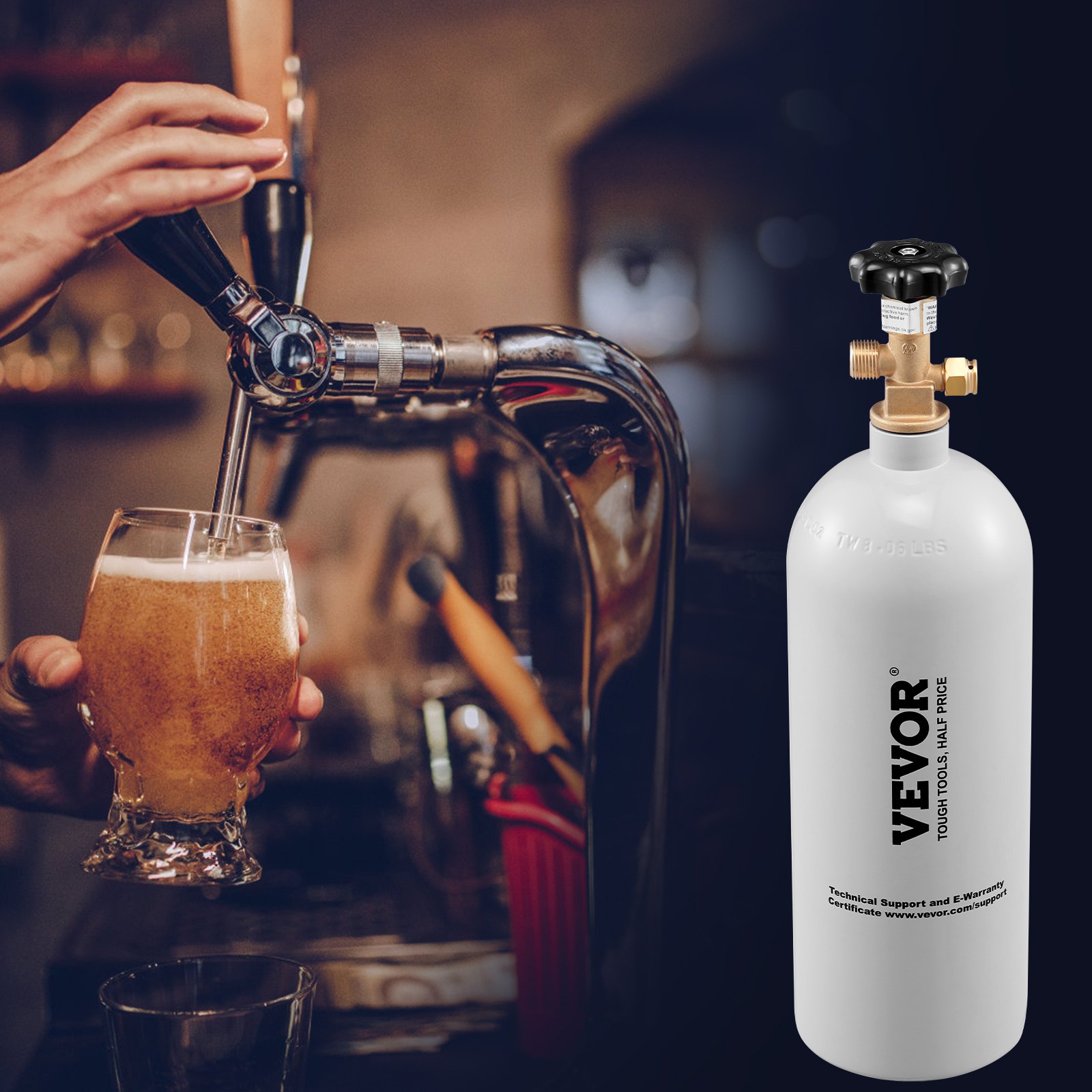 VEVOR Cilindro de Gas de Aluminio con Tanque de CO2 de 2,3 kg con Válvula CGA320 Presión 1800 psi Peso 4 kg para Llenado de Cerveza Máquina Dispensadora de Bebidas a Presión Máquina Carbonatadora