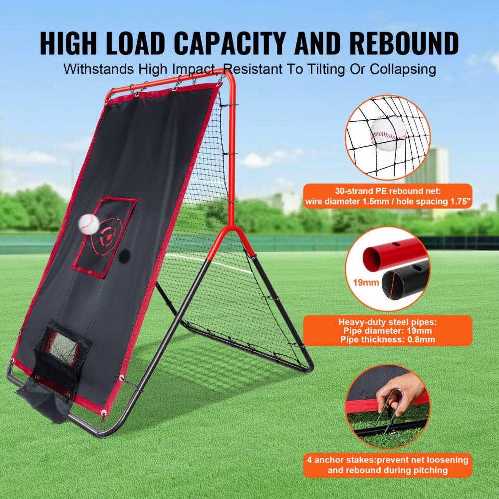 VEVOR Red de Rebote para Béisbol y Softbol ​​914 x 1372 mm Red de Lanzamiento 2 en 1 Entrenador de Rebote de Lanzador de Béisbol Red de Rebote para Práctica de Campo y Lanzamiento