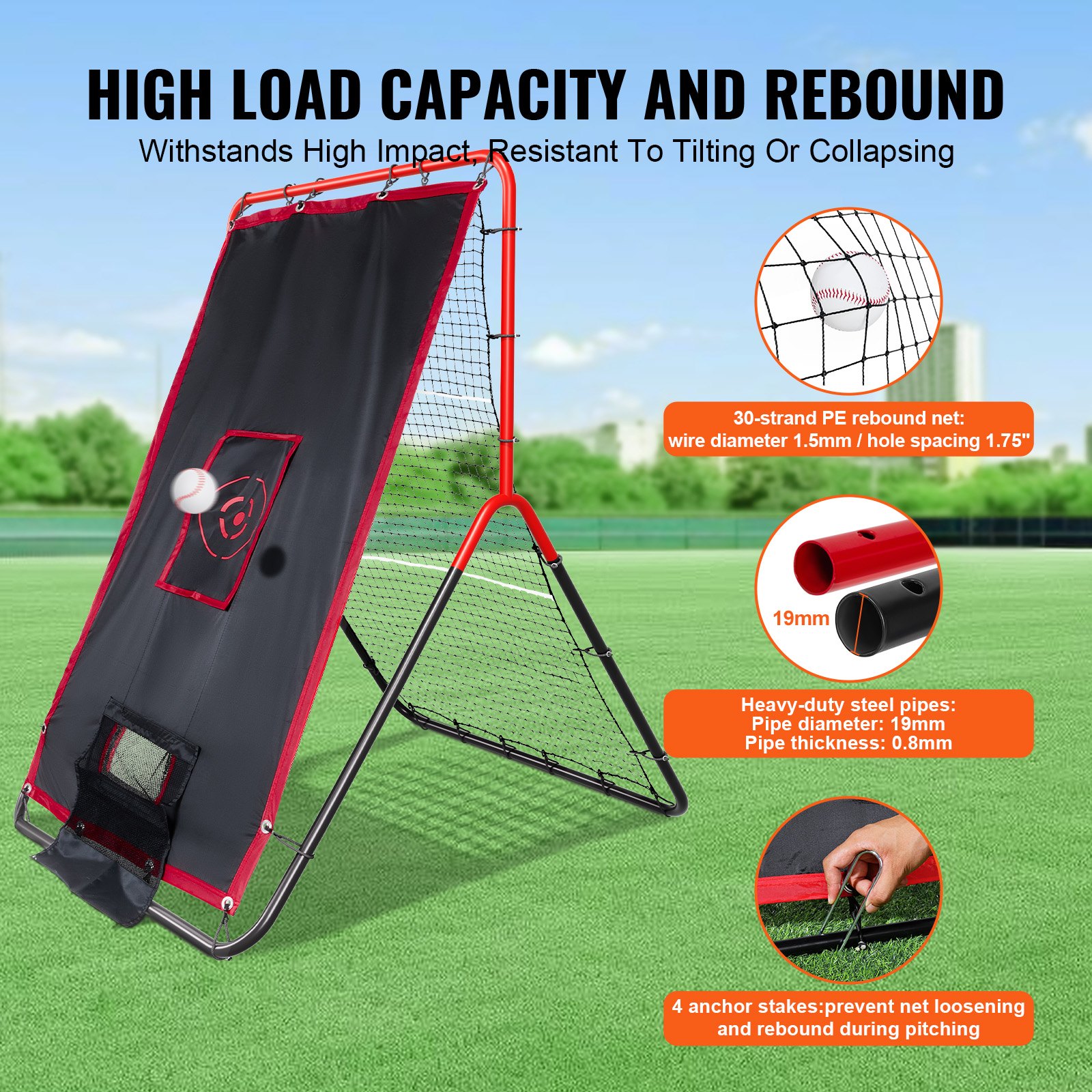 VEVOR Red de Rebote para Béisbol y Softbol ​​914 x 1372 mm Red de Lanzamiento 2 en 1 Entrenador de Rebote de Lanzador de Béisbol Red de Rebote para Práctica de Campo y Lanzamiento