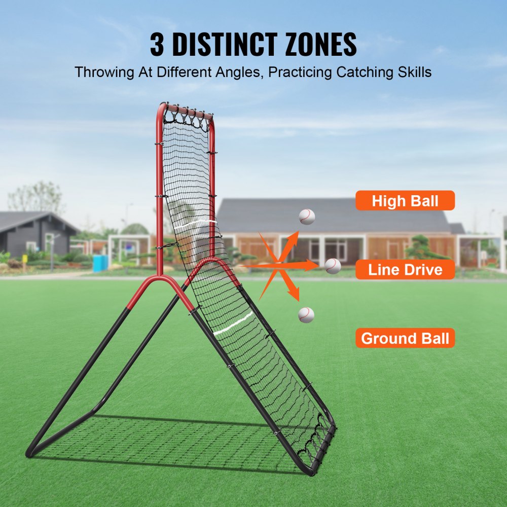 VEVOR Red de Rebote de Béisbol y Softbol 914x1372 mm Red de Lanzamiento de Béisbol de 3 vías Entrenador de Rebote de Lanzador de Béisbol Línea de PE de 30 Hilos para Práctica de Campo y Lanzamiento