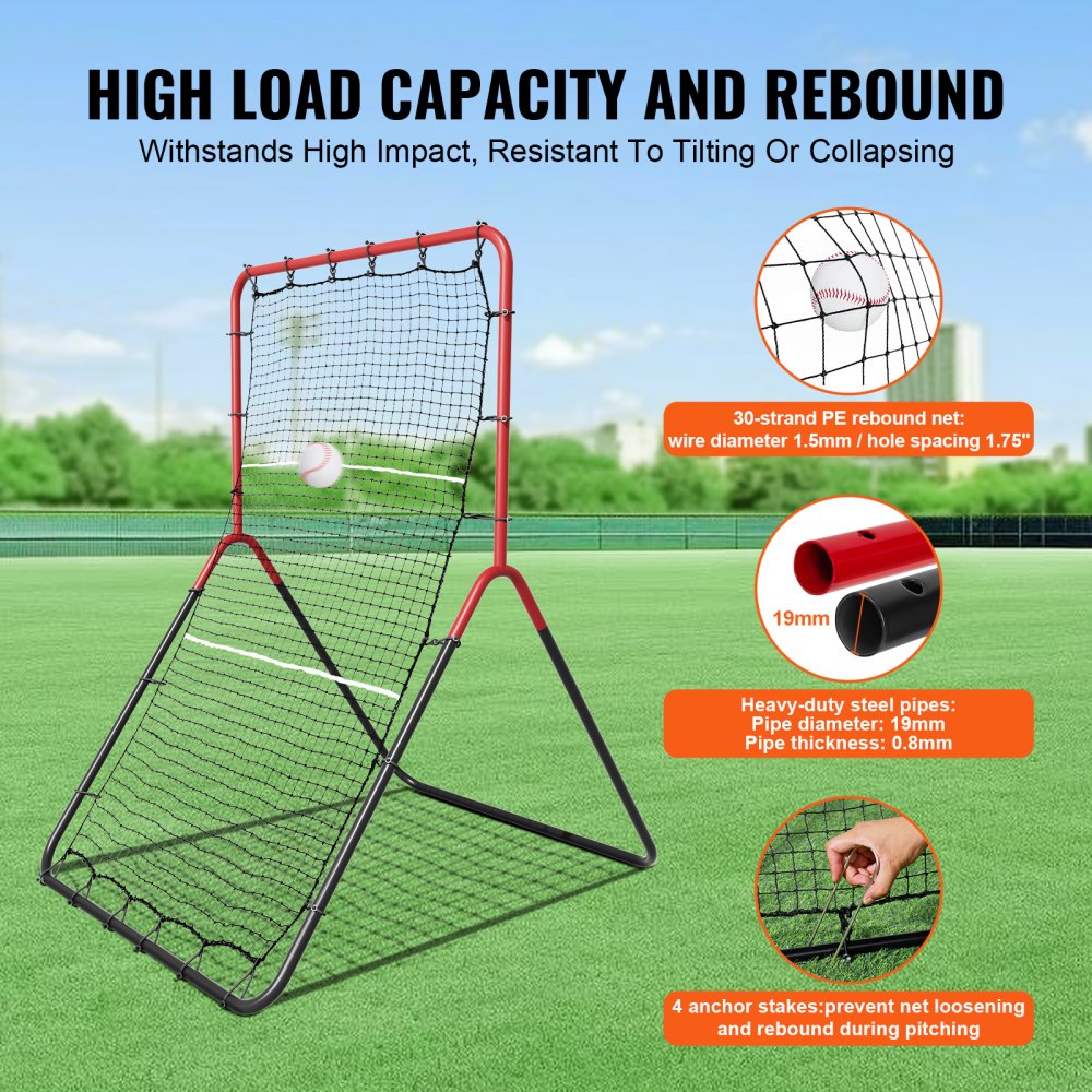 VEVOR Red de Rebote de Béisbol y Softbol 914x1372 mm Red de Lanzamiento de Béisbol de 3 vías Entrenador de Rebote de Lanzador de Béisbol Línea de PE de 30 Hilos para Práctica de Campo y Lanzamiento