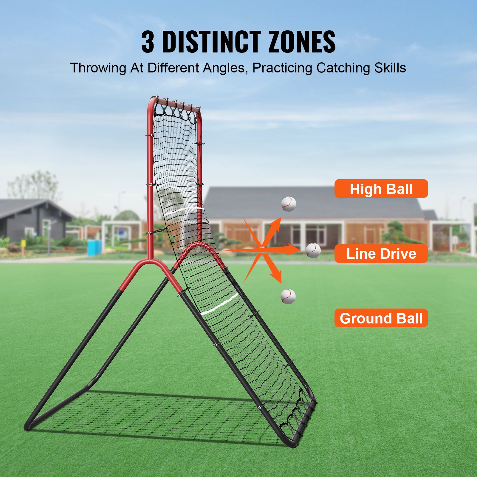 VEVOR Red de Rebote de Béisbol y Softbol 914x1372 mm Red de Lanzamiento de Béisbol de 3 vías Entrenador de Rebote de Lanzador de Béisbol Línea de PE de 30 Hilos para Práctica de Campo y Lanzamiento