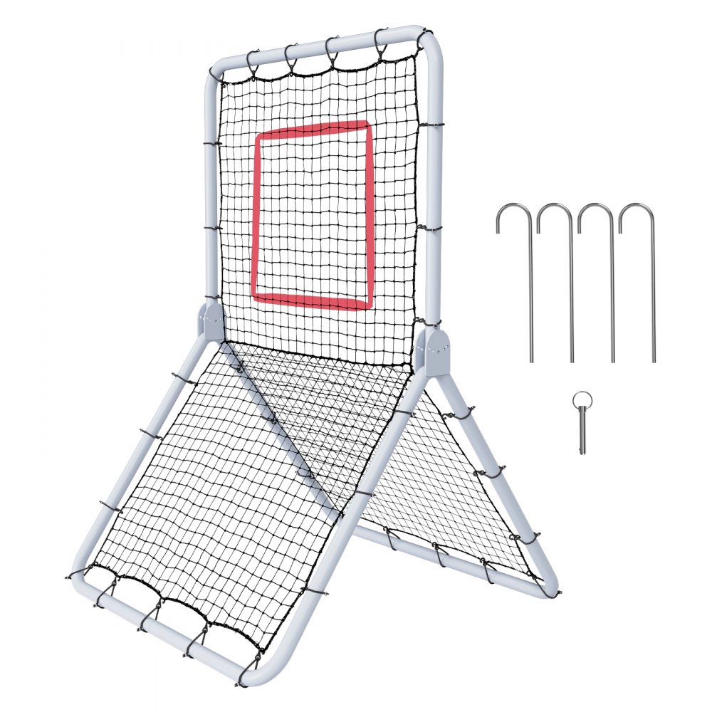 VEVOR Red de Rebote de Béisbol y Softbol 1066,8x1828,8 mm Red de Lanzamiento de Béisbol Entrenador de Rebote de Lanzador Línea de PE de 45 Hilos 5 Ángulos Ajustables para Práctica de Campo