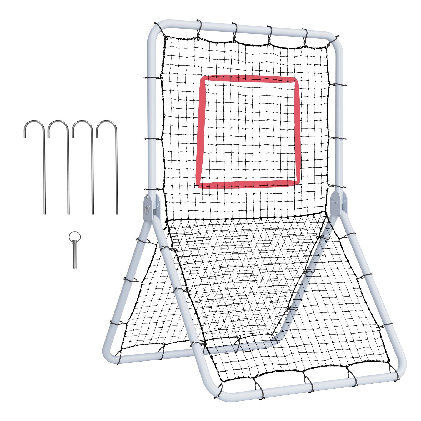 VEVOR Red de Rebote de Béisbol y Softbol 1066,8x1828,8 mm Red de Lanzamiento de Béisbol Entrenador de Rebote de Lanzador Línea de PE de 45 Hilos 5 Ángulos Ajustables para Práctica de Campo