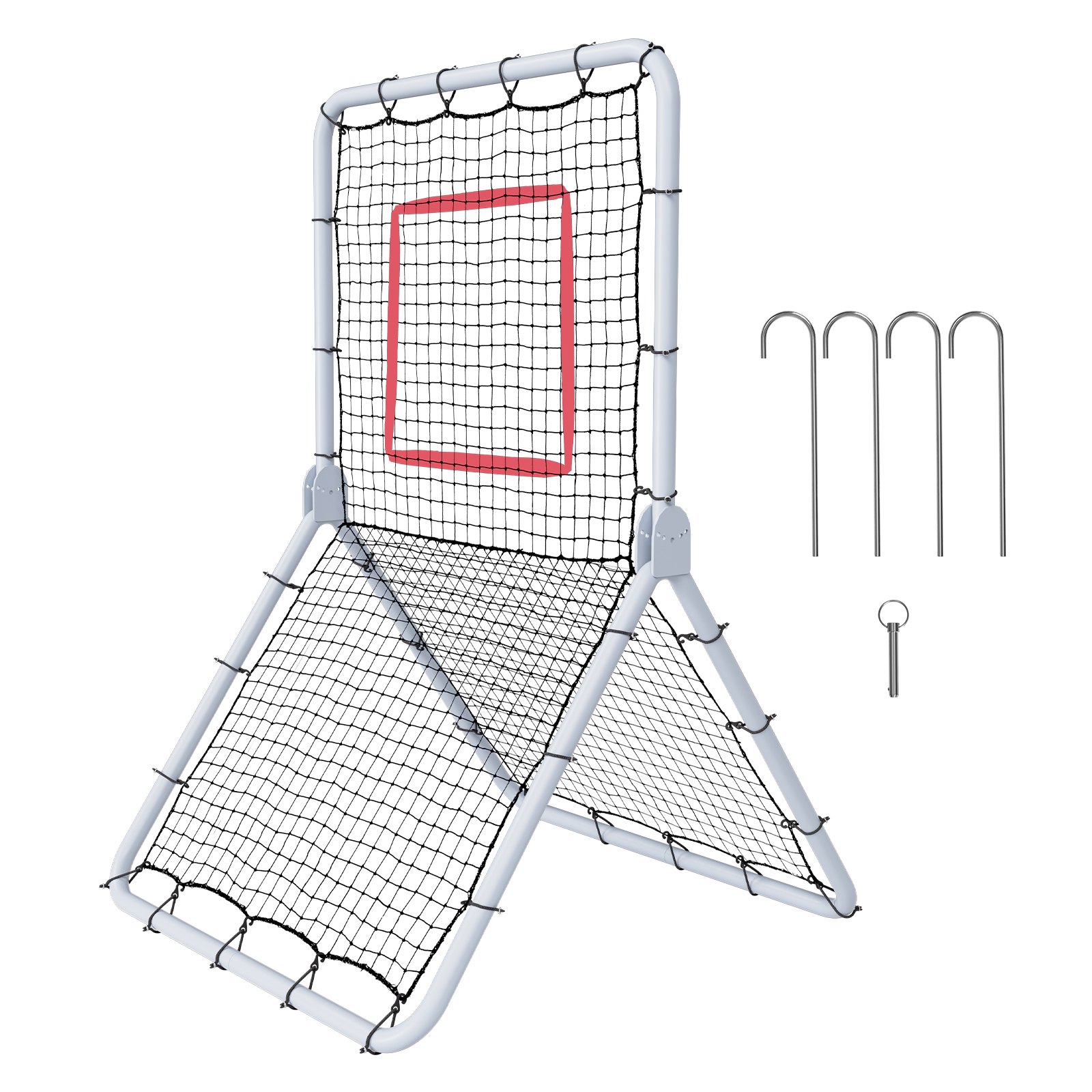 VEVOR Red de Rebote de Béisbol y Softbol 1066,8x1828,8 mm Red de Lanzamiento de Béisbol Entrenador de Rebote de Lanzador Línea de PE de 45 Hilos 5 Ángulos Ajustables para Práctica de Campo