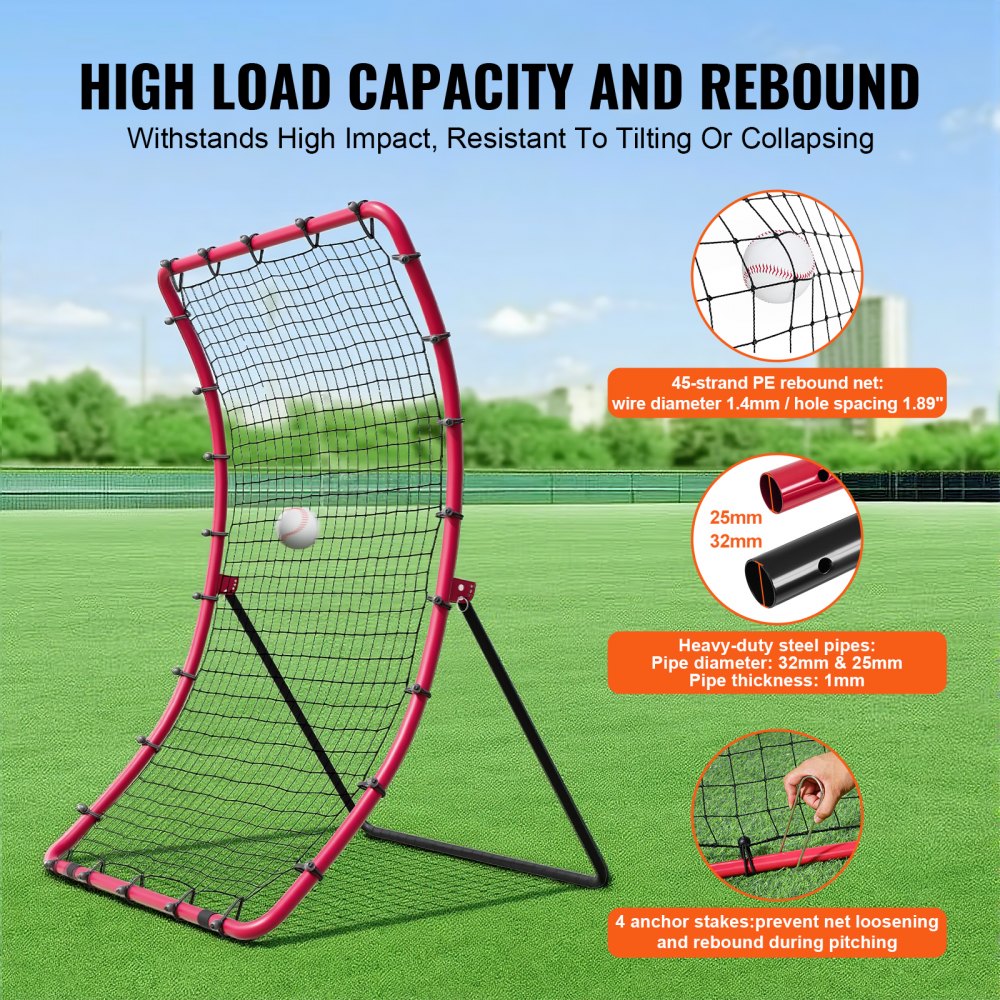 VEVOR Baseball and Softball Rebounder Net, 4 x 5.5 Foot PitchBack Baseball Pitching Nest, Pitch Return Trainer Rebound Net with Pitching Target, All-Angle Fielding Rebound Net for Grounders Pop Flies