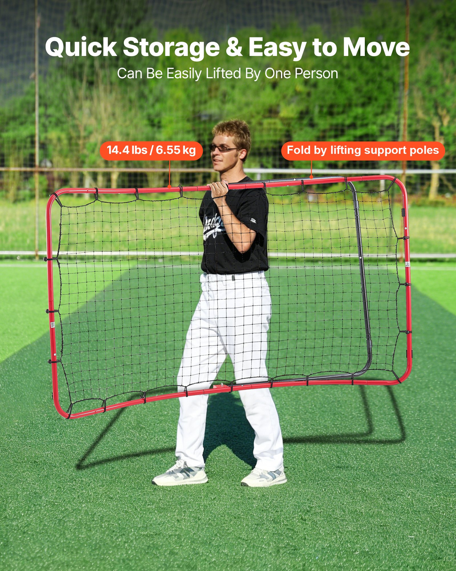 VEVOR Red de Rebote de Béisbol y Sóftbol, 1,2 x 1,7 m, 5 Ángulos Ajustables, Estructura de Acero y Red de PE, con Estacas para Suelo, para Entrenamiento de Lanzamiento y Defensa, Práctica de Retorno