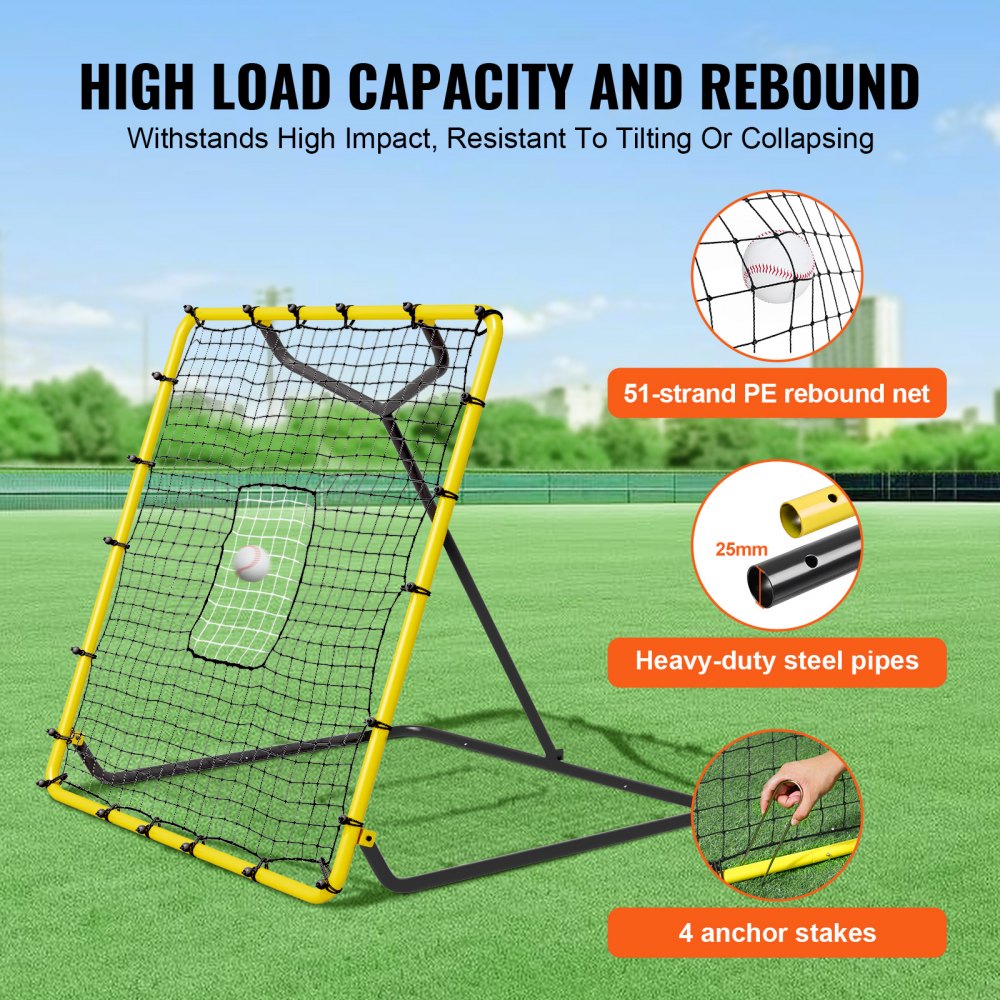 VEVOR Baseball and Softball Rebounder Net, 4 x 4.5 Foot PitchBack Baseball Nest for Pitching and Fielding Training, Pitch Return Trainer Rebound Net with Pitching Target, 4 Adjustable Angles