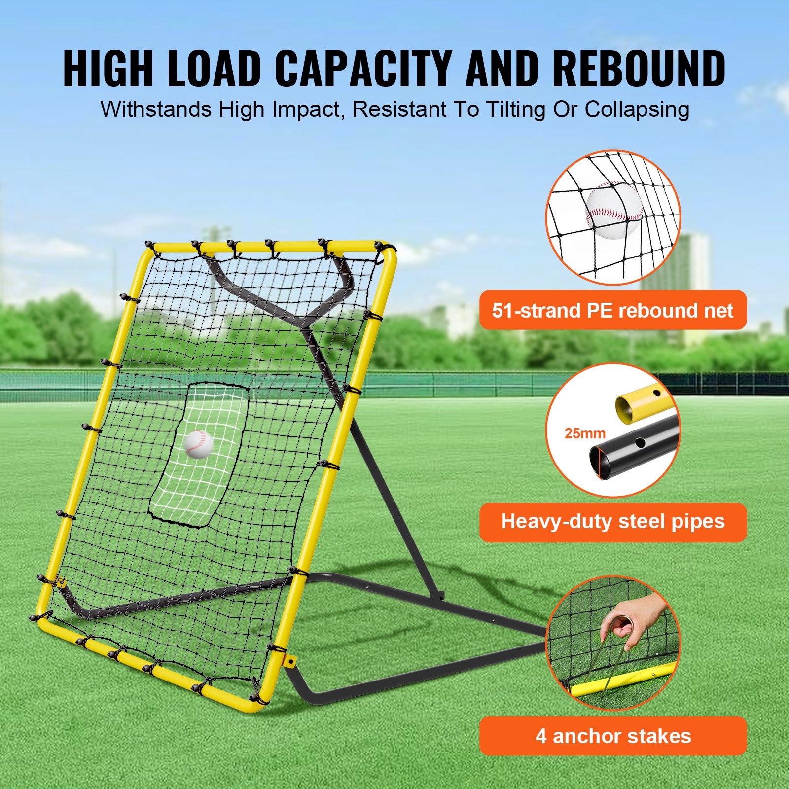 VEVOR Baseball and Softball Rebounder Net, 4 x 4.5 Foot PitchBack Baseball Nest for Pitching and Fielding Training, Pitch Return Trainer Rebound Net with Pitching Target, 4 Adjustable Angles