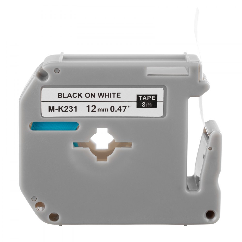 VEVOR 4 Paquetes Cinta para Rotuladora, Ancho de 12 mm, Compatible con Varios tipos de Rotuladoras Brother, Duradera y Resistente al Agua Repuesto para Letra Tag M-K231, Color Negro Sobre Blanco
