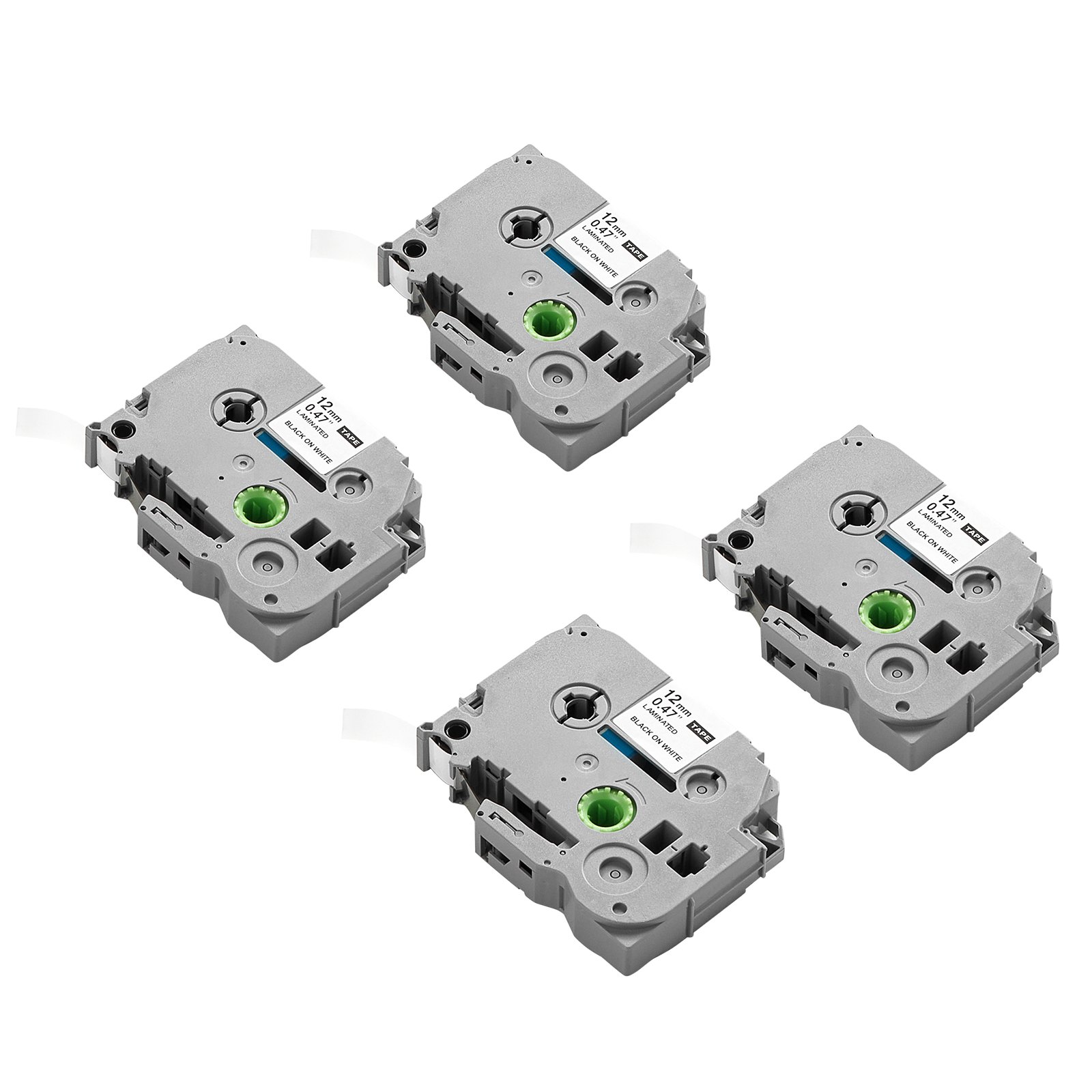 VEVOR 4 Paquetes Cinta para Etiquetas, Ancho de 12 mm, Repuestos Compatibles con Varios Tipos de Etiquetadoras Brother P-Touch, Reemplazo para Letra Tag TZe-231, Color Negro Sobre Blanco