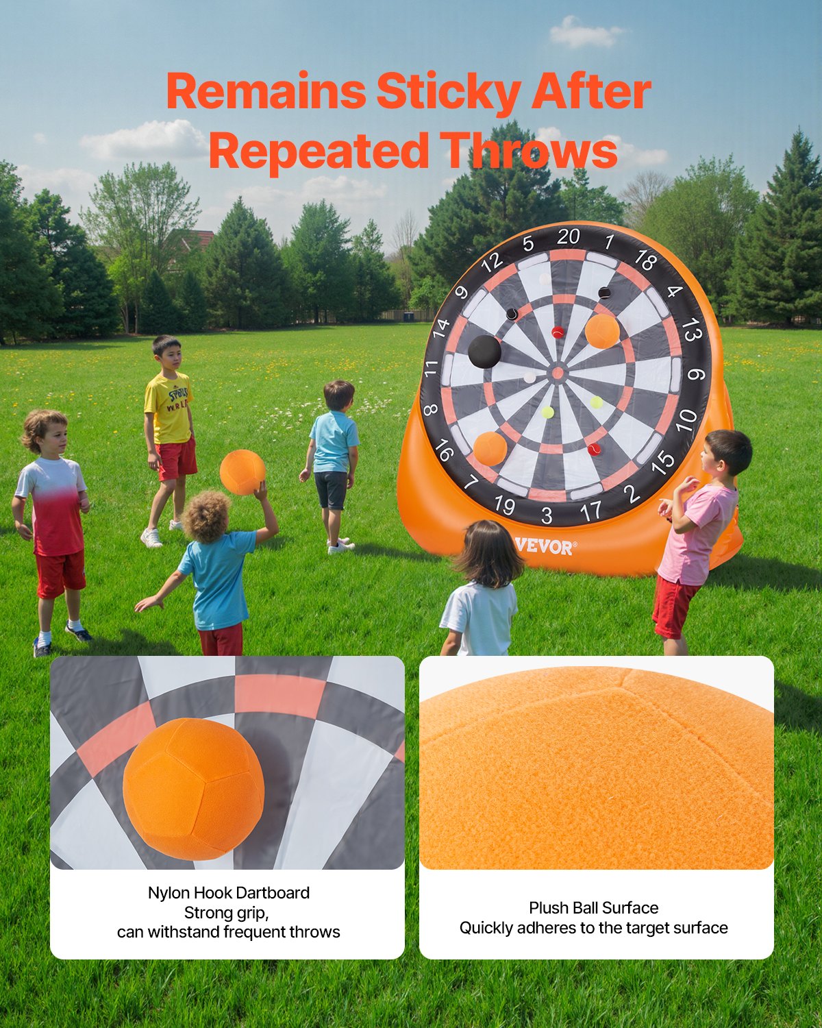 VEVOR inflatable football dartboard, over 1.30 m high giant football dartboard with 4 kick balls & 12 tennis balls & air pump, ideal for giant garden games, giant kick darts game